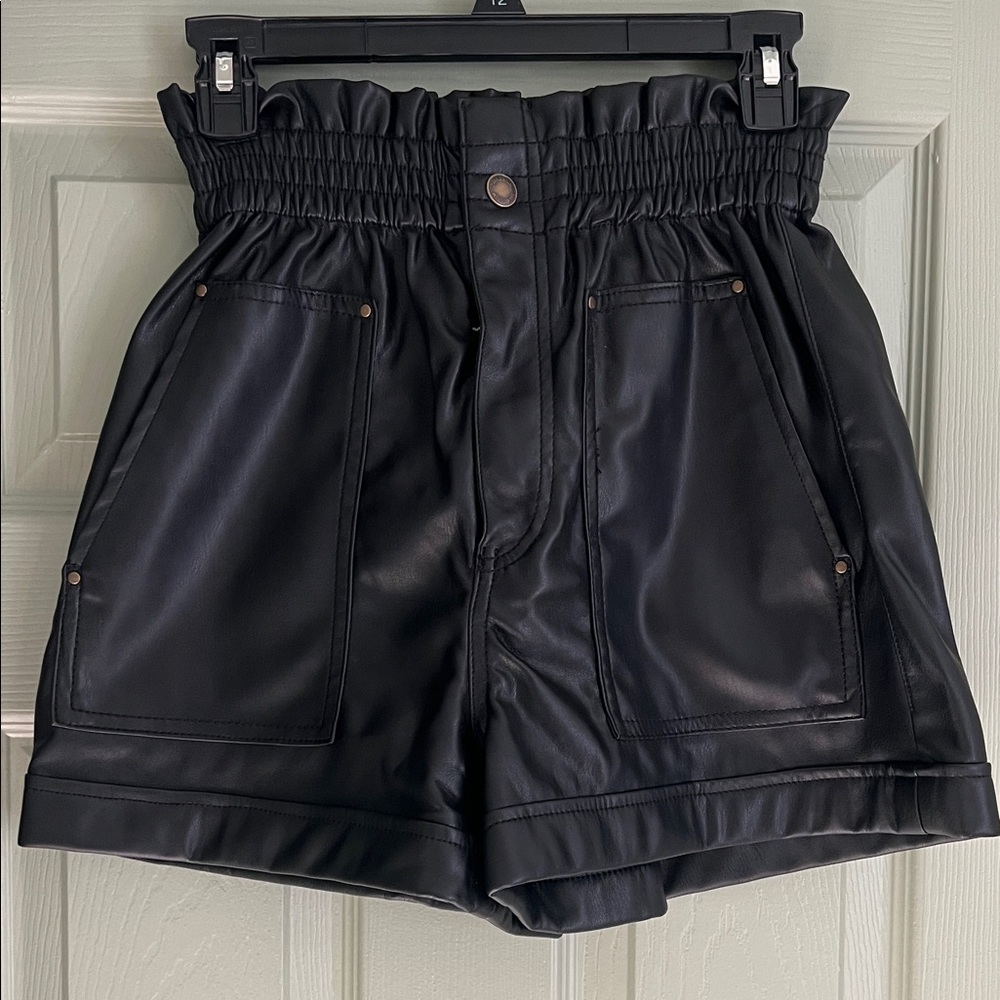 Zara High-Waisted Black Faux Leather Shorts